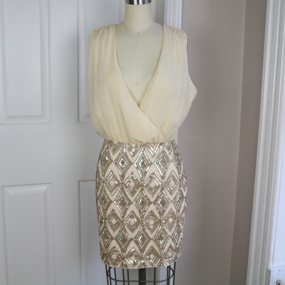 BEBE Hand Beaded Sequin Mini Dress - Picture 1 of 6
